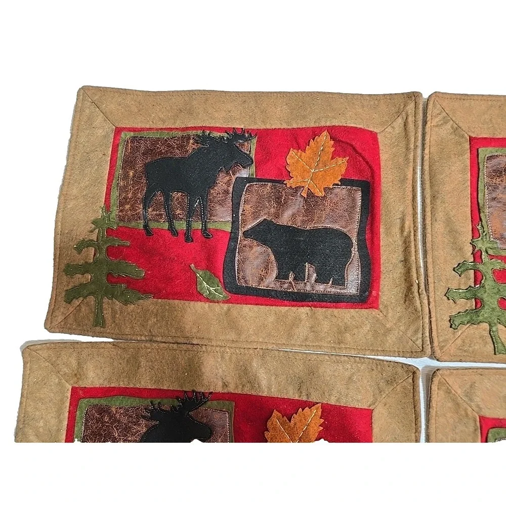 VTG‎ Placemats Set 4 Elk Moose Cabin Lodge Rustic Western Native American Decor